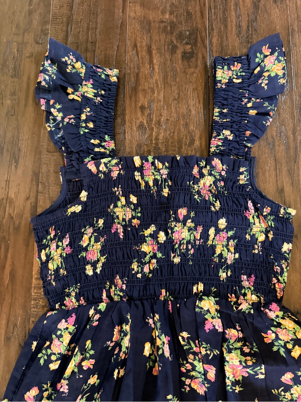 Navy Floral Ruffled Sundress with Smocked Bodice - Picture 4 of 5